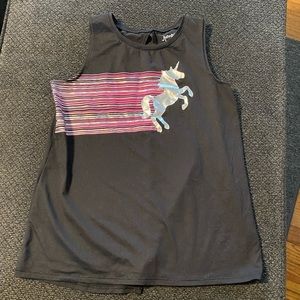 Girls Black, Pink & Silver Unicorn Tank Top Size 12
